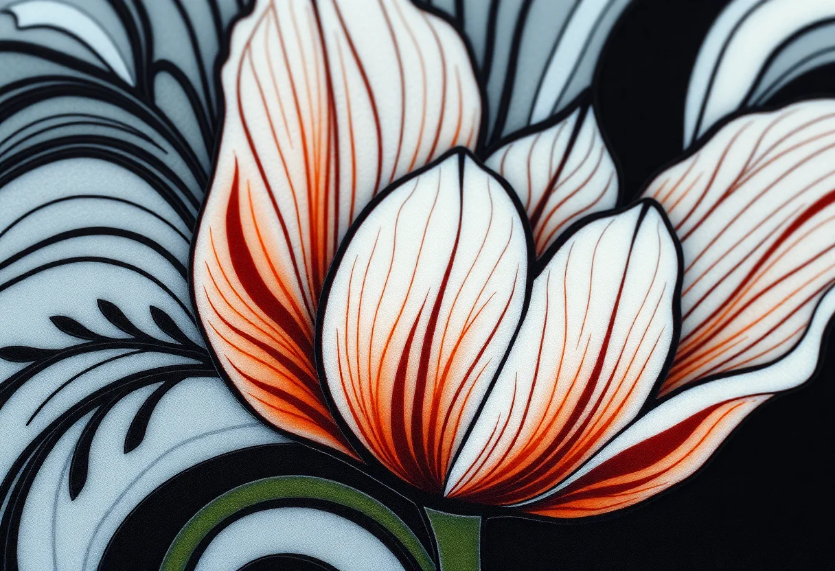 Close-up of a traditional Turkish tulip motif created with the Ebru art technique.