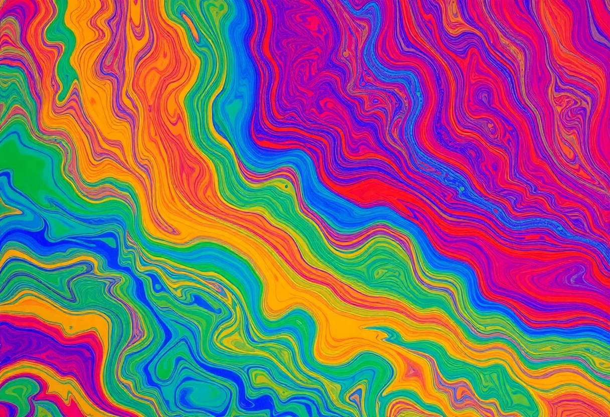 Colorful abstract patterns of Ebru, the Turkish art of marbling on water.