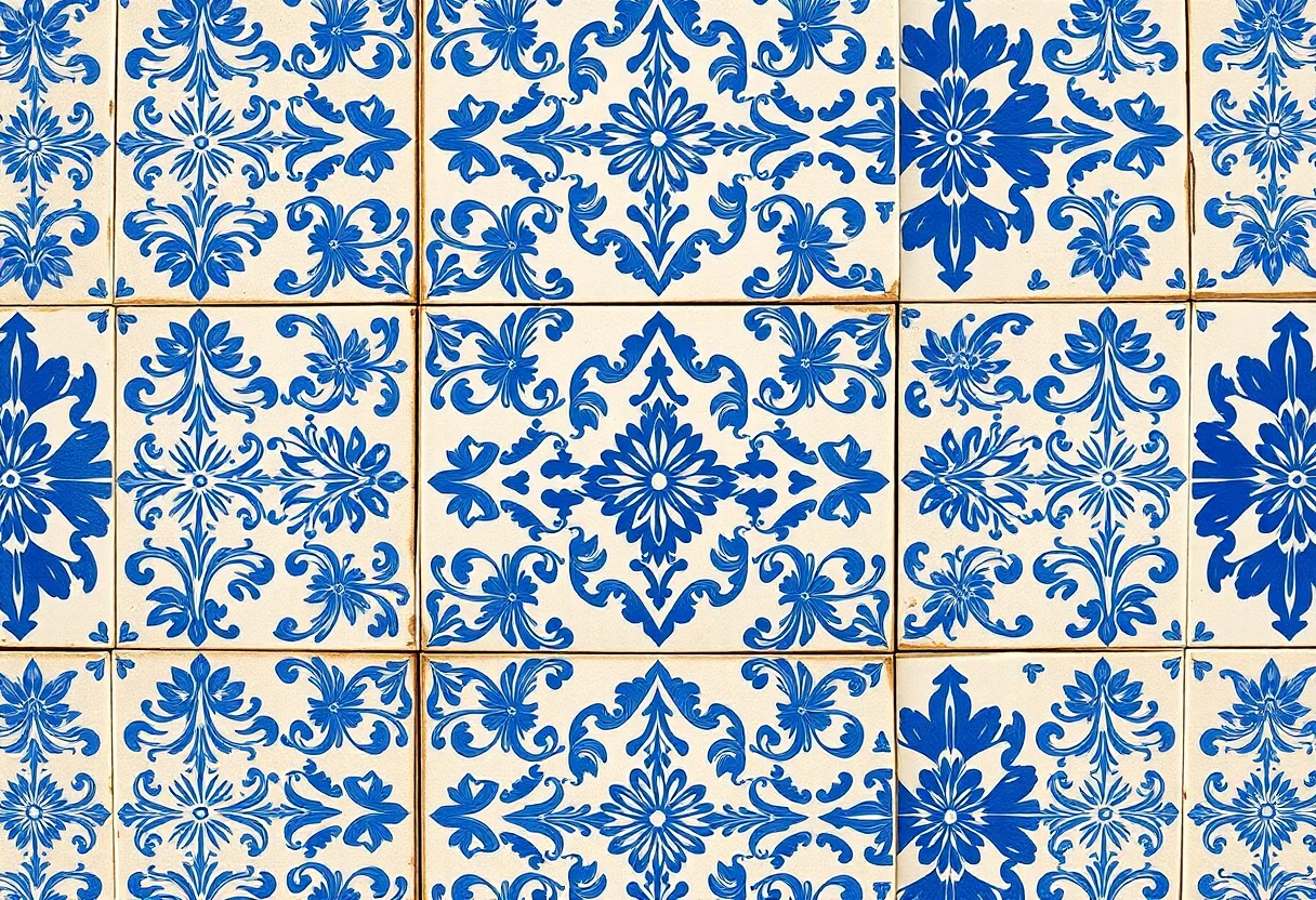 Intricate blue and white floral patterns on traditional Turkish Iznik tiles.